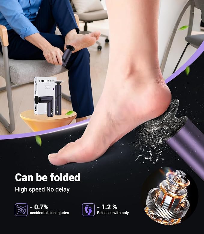 5-in-1 Professional Electric Callus Remover(Portable & Foldable), Removes 99.92% of Calluses in 3 Mins, Rechargeable Foot File Pedicure Kits with 10 & 40 Grit Pads for Soft Smooth Feet, Purple