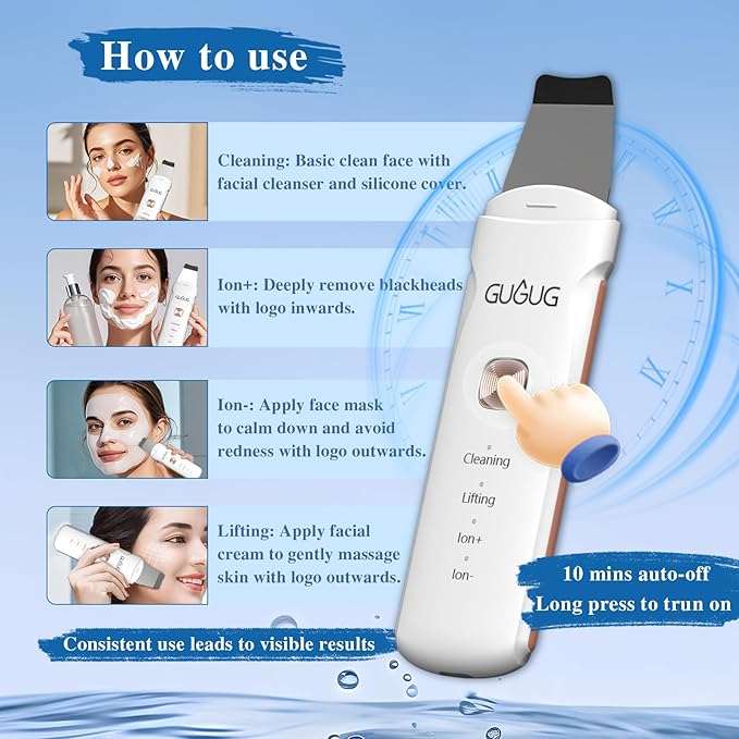 GUGUG Skin Scrubber 4-in-1 Waterproof Facial Spatula for Deep Cleansing, Blackhead Removal Tools, Pore Cleaner for Face