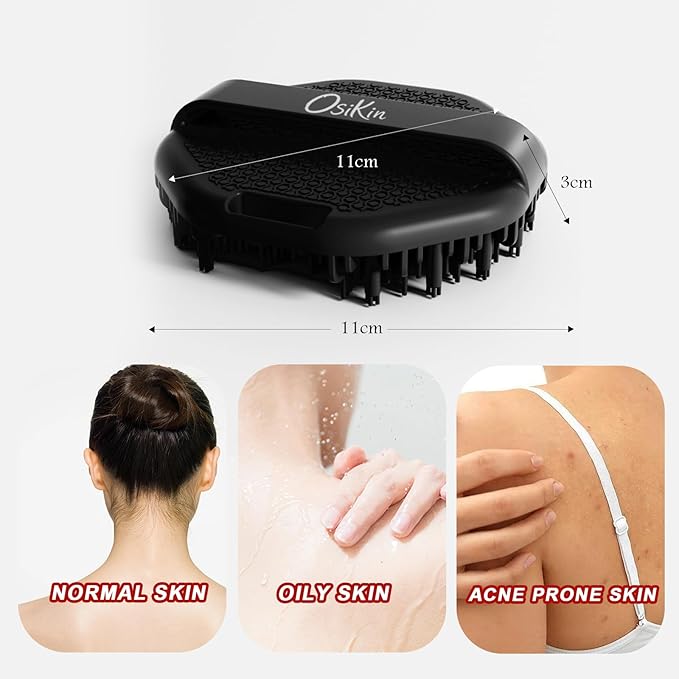 Silicone Body Scrubber Shower Brush, Exfoliating Body Wash Scrubbers for All Skin Types, Ergonomic No-Slip Handle, Exfoliation & Gentle Massage,Body Brush for Showering with Hanging Hole (Black)