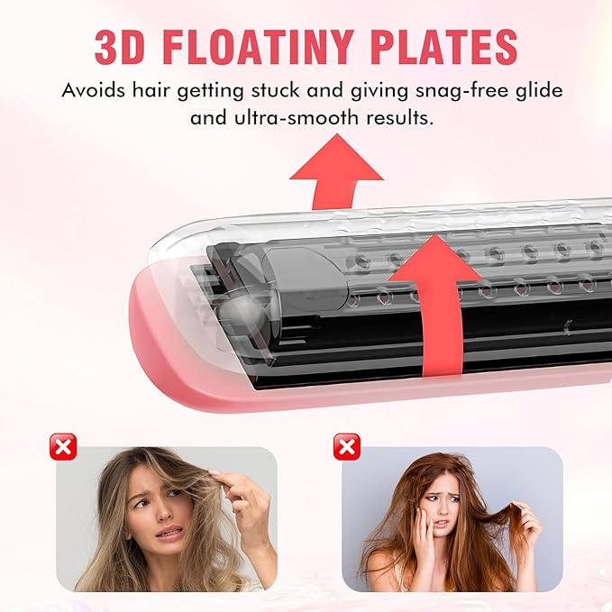 2 in 1 Hair Straightener and Curler, Dual Voltage & Adjustable Temps 360° Curling Wand - Titanium Flat Iron Hair Straightener for Long-Lasting Curls and Straightener, Airflow Styler Curling Iron