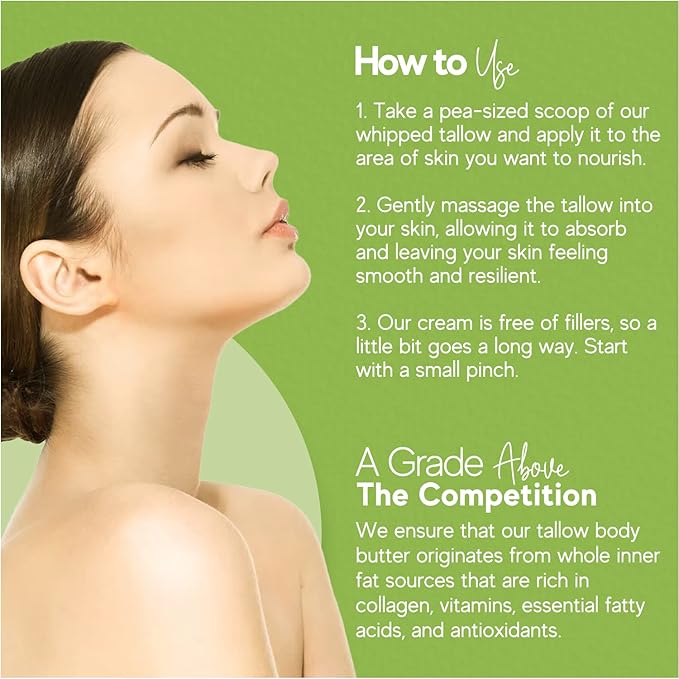 Beef Tallow Balm - Beef Tallow For Skin Care, Tallow Moisturizer, Face Cream, Lotion & Cream (Vanilla, Grass-Fed Tallow)