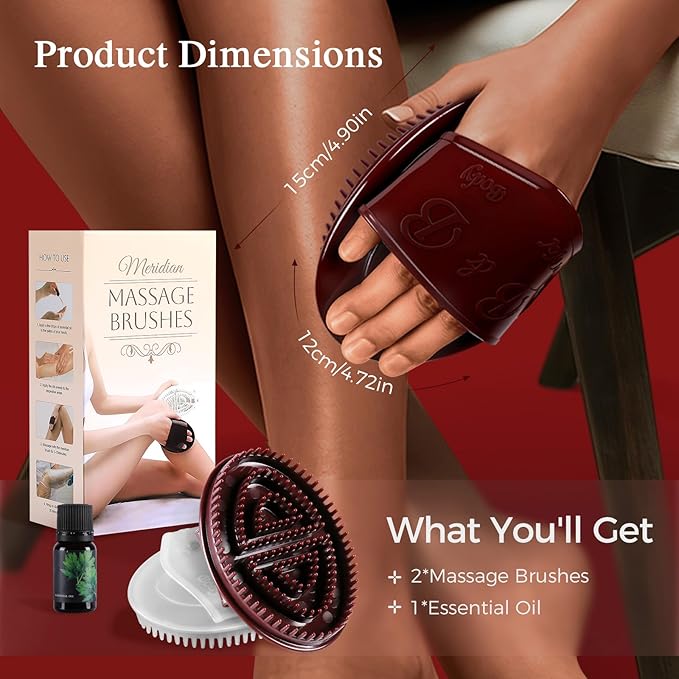 2 PCS Meridian Brush Massage Body Brush, 2025 Upgraded Meridian Massage Brushes with 10 ML Essential Oil, Full Body Relaxation Cellulite Massager Brushes for Belly, Arms, Legs, Back (White)