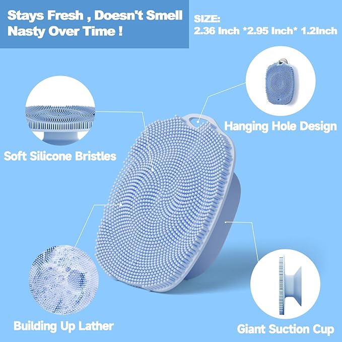 2 PCS Face Scrubber, Soft Silicone Face Exfoliator with Suction Cup for Man and Women Deep Skin Clean, Gentle Facial Cleaning Brush Suitable for All Sensitive Skin (Blue)