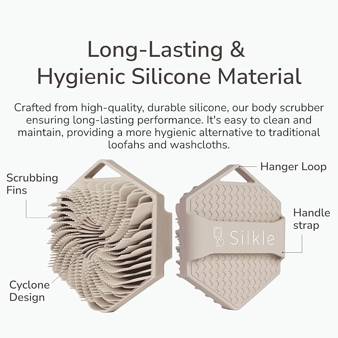 Silicone Body Scrubber - Exfoliating Bath Brush and Skin Cleanser - Shower Sponge for Gentle Body Scrub and Wash - Silicone Scrubbing Care Tool for a Refreshed and Renewed You - Clay