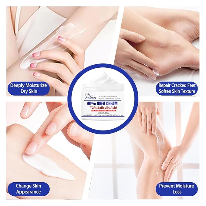 40% Urea Foot Cream with 2% Salicylic Acid, Urea Cream 40 Percent for Feet & Hands-Maximum Strength Moisturizer for Rough, Dry, Thick & Cracked Skin, Deep Hydration, Non-Greasy, 5.29 oz