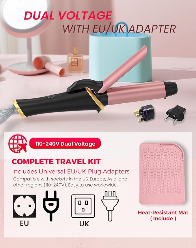 Ukliss Mini Curling Iron, Heats in 30s for Soft Waves & Curls, Dual Voltage Travel Curling Iron with 5 Temp & Anti-Scald Guard, Perfect for Short to Medium Hair,Travel Friendly (Black-Travel, 1 Inch)