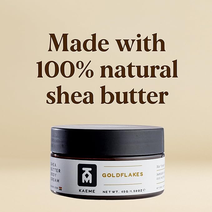 KAEME Goldflakes Shea Body Butter Moisturizer For Women and Men, Made From Raw Organic Pure Unrefined Shea With Natural Coconut Oil For Deep Hydration, Soften, Nourish Skin Hair Scalp (3.4oz/100g jar)