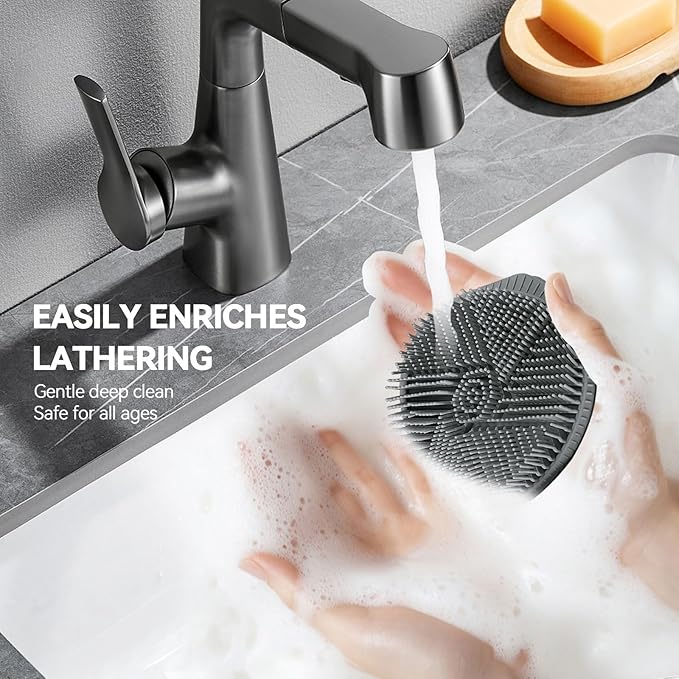 Silicone Body Scrubber as Stocking Stuffers, Dual-Sided Silicone Loofah for Shower, Exfoliating Body Brush Scrubber for Men and Women for All Skin, Scalp Massager Lather Well＆Easy to Clean (Gray)