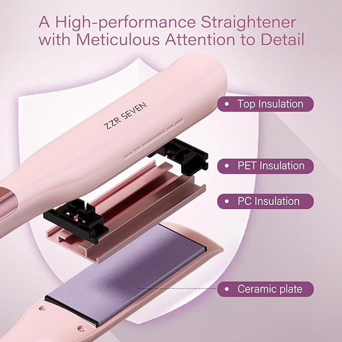 Hair Straightener, 1.5” Flat Iron and Curler 2 in 1, Ceramic Coating, Quick Heat Up, 4 Temp. Options, for All Hair Type, Less Frizz, Shinier and Smoother, Dual Voltage for Travel (Pink)