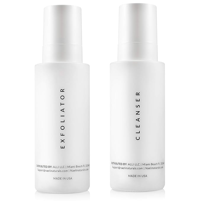 NAELI Gentle Facial Cleanser & AHA/BHA Exfoliator Face Wash, Anti Aging Set to Brighten, Minimize Pores & Reduce Wrinkles - Holiday Skincare Gift for Women & Men, Natural, Vegan & Cruelty Free, 4oz
