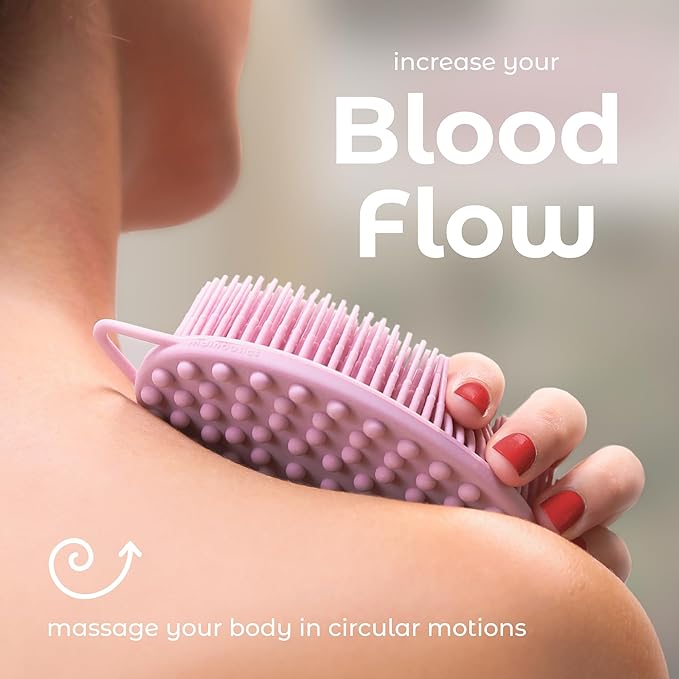 MainBasics Silicone Body Scrubber – Dual-Sided Shower Scrubber with Massage Nodes, Silicone Loofah Alternative for Deep Clean (Pink, Massage)