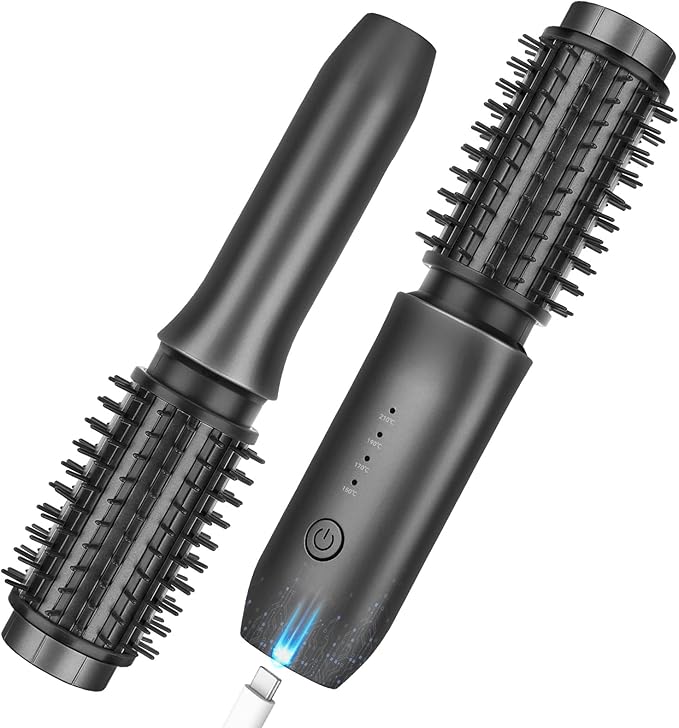 Cordless Curling Iron Brush, 2024 New Portable Travel Mini for Women, 7000Mah USB Rechargeable Wand With Negative Ion, Black