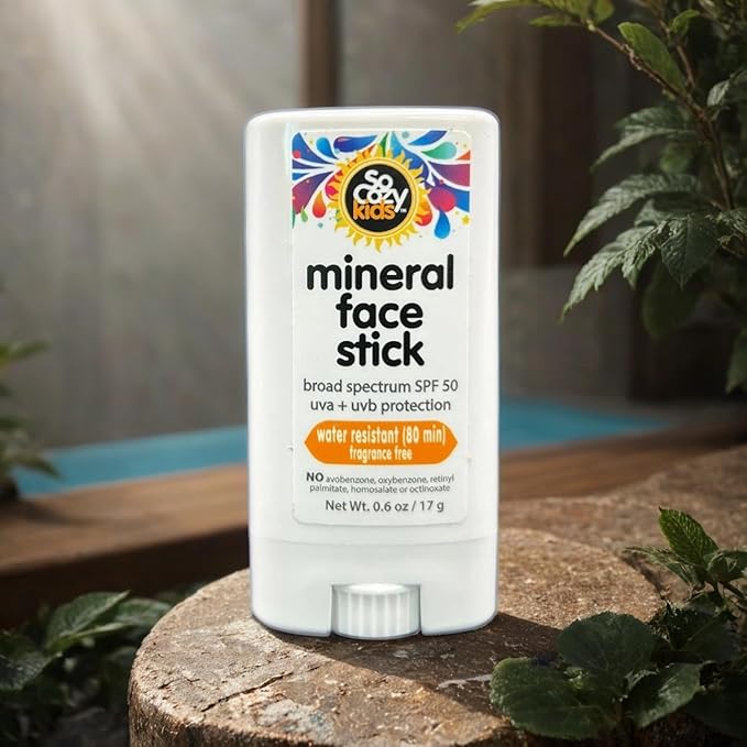 SoCozy Sunscreen Stick, Kids SPF 50 Mineral Sunscreen for Face & Body, 0.6 oz, Water Resistant Sun Protection, Broad Spectrum UVA + UVB Gentle Sun Block Stick