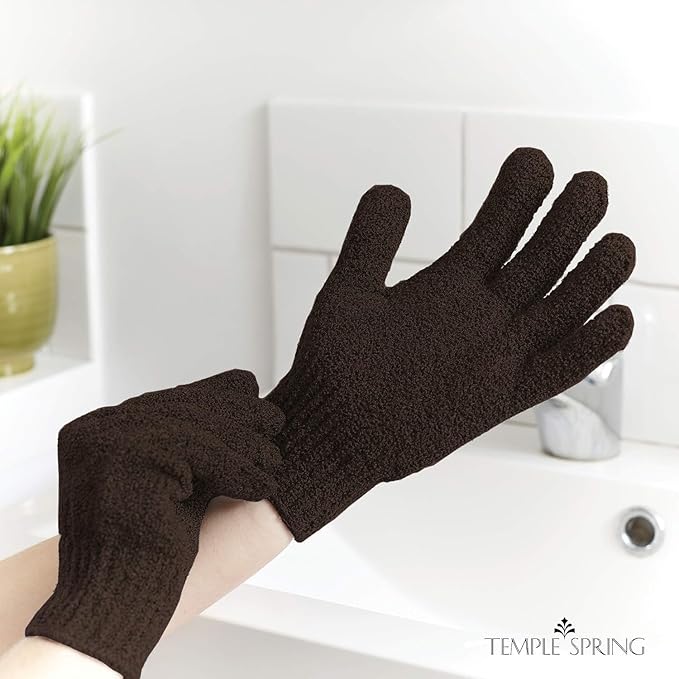 Temple Spring Exfoliating Glove, Rayon Bamboo Exfoliating Body Scrubber, Loofah Washcloth, Exfoliate Loofa Shower Scrubber, Body Exfoliator Scrub, Shower Loofah Bath Sponge - Coffee