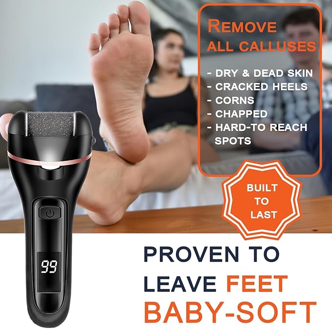 Callus Remover for Feet Electric Foot File, 13-in-1 Professional Pedicure Tools Foot Care Kit, Foot Scrubber Pedi for Hard Cracked Dry Dead Skin, 3 Rollers, 2 Speed, Battery Display (Black)