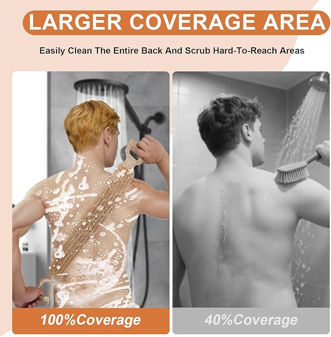 1 Pack ﻿Exfoliating Back Scrubber for Shower,Double-Sided Back Scrub Washcloth Strap,Cover The Entire Back for Men Women,Silicone Back Massage Bath Brush,Exfoliate and Massage (Brown)