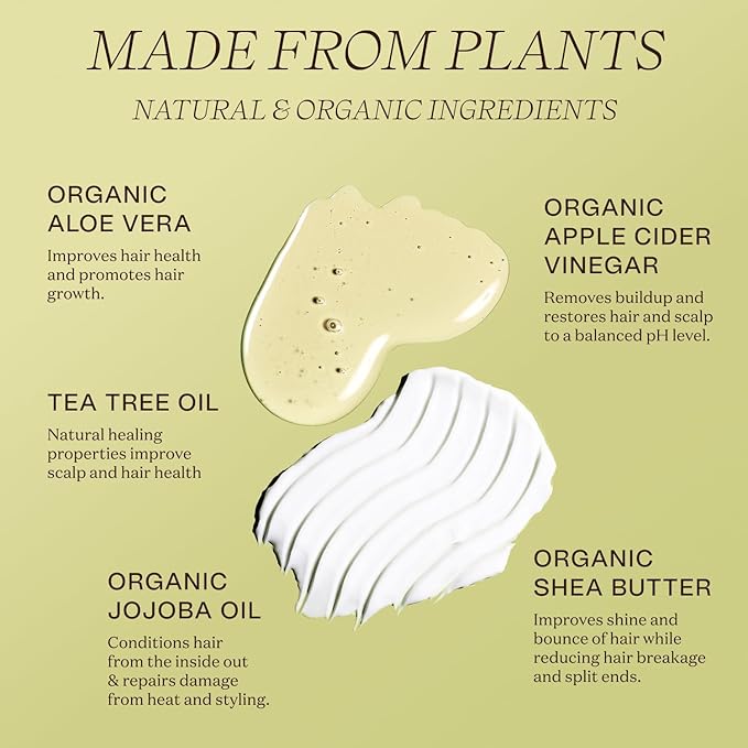 Ingreendients Non Toxic Vegan Shampoo and Conditioner with Organic Ingredients, Apple Cider Vinegar, Tea Tree Oil - Color Safe, Paraben & Gluten Free, Silicone & Sulfate Free, pH Balanced