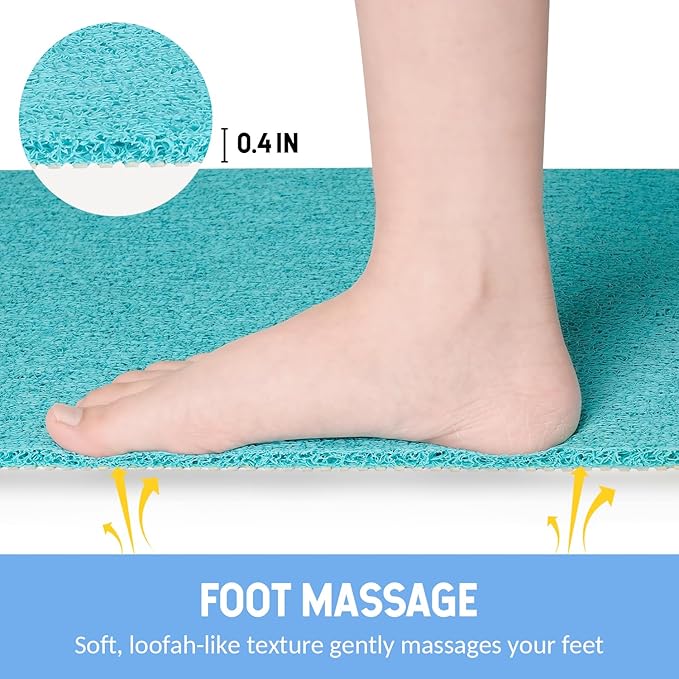 Non-Slip Bathtub Mat, Anti Slip Shower Mat, Fast Drying Bathtub Mats, Foot Scrubber Mat, Anti Slip Mat for Tub, Floor, Bathroom, Kitchen, Home, Hotel (Turquoise Blue 24"×16")
