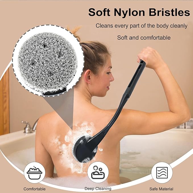 Back Scrubber for Shower,20.5" Bath Brush Long Handle for Shower for Deep Clean,Back Brush for Shower for Men Women(Black)