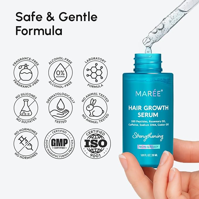 MAREE Hair Growth Serum - Caffeine Peptides Castor Rosemary Oil for Hair Growth - Products for Women & Men - Hair Oils for Hair Growth - Hair Regrowth Tonic - Scalp Serum - Suero Para El Cabello