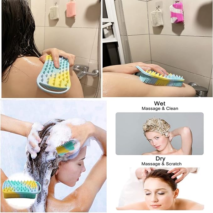 2Pack Dual Sided Silicone Body Scrubber for Exfoliating, Shower&Scalp Massage, 2 in 1 Bath&Shampoo Brush,Soft Body Exfoliator Silicone Loofah Shower Scrubber Brush for All Kinds of Skin