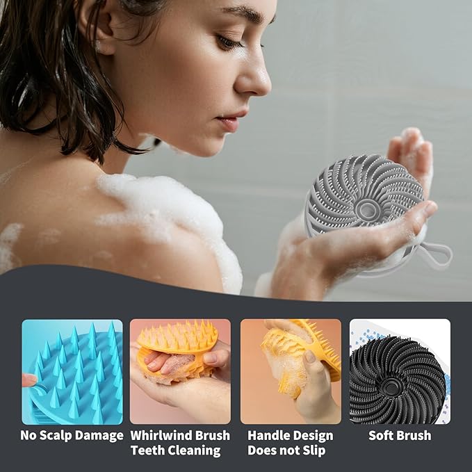 Larger Silicone Body Scrubber&Scalp Massager Hair Growth,Dual Sided Dual-Use,Exfoliating Body Scrubber,Wet&Dry Brush for Hair Massager Scalp,Silicone Shower Scrubber (Grey)