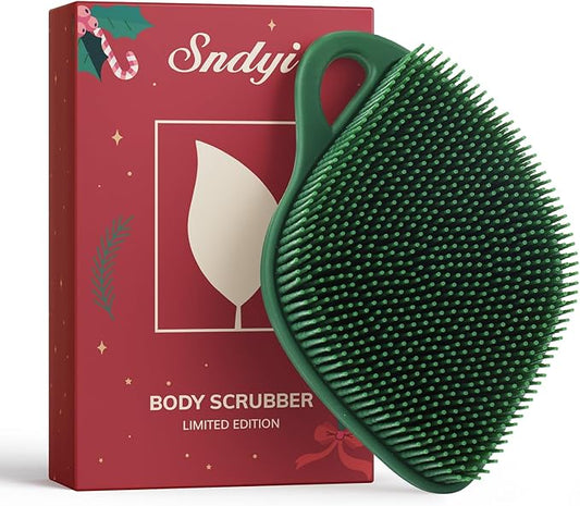 Sndyi Christmas Silicone Body Scrubber, Limited Edition Leaf-Shaped Shower Brush for Gentle Cleanse & Exfoliation, Soft Silicone Loofah Body Brush for Sensitive Skin, Perfect Holiday Gift, Evergreen