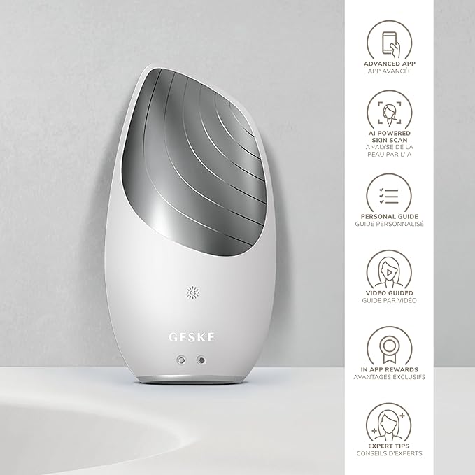 GESKE SmartAppGuided Sonic Thermo Facial Brush | 6 in 1 | Skin Cleansing | Cleansing Brush with Thermal Function | Electric Facial Massager