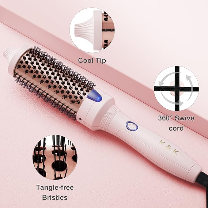 K&K 1.5 Inch Ceramic Tourmaline Ionic Curling Brush Volumizer - Hot Brush Creates Root Volume & Loose Curls, Volume Curls, Hair Styling Tool