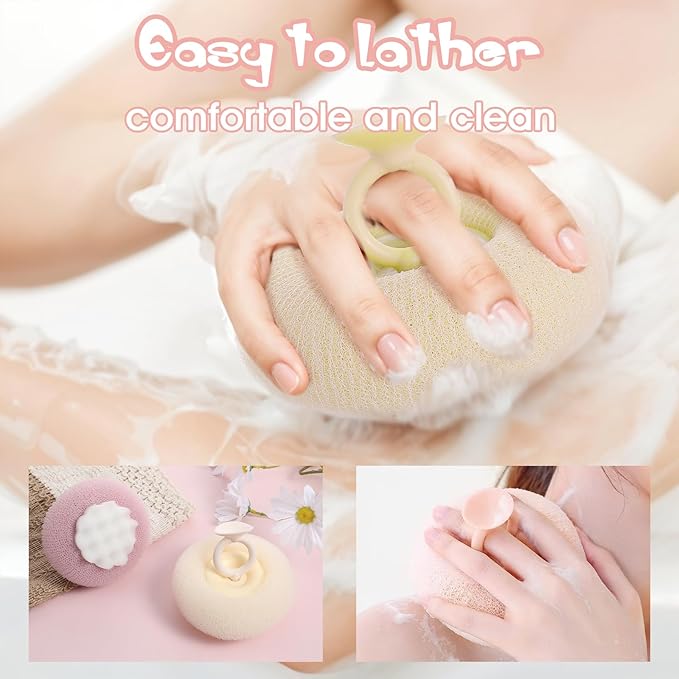 2 Pcs Soft Sunflower Suction Cup Bath Ball Bath Body Brush Exfoliating Mesh Bath Sponge Cleaning Scrubber Bath Sponge Brush with Comfortable Non-Slip Handle