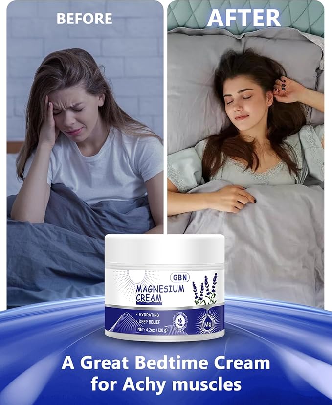 GBN Magnesium Cream - Hydrating Magnesium Lotion for Sleep - Natural Relaxation & Muscle Tension, Nighttime Cream for Feet, Leg Cramps, Safe for Kids (Lavender)