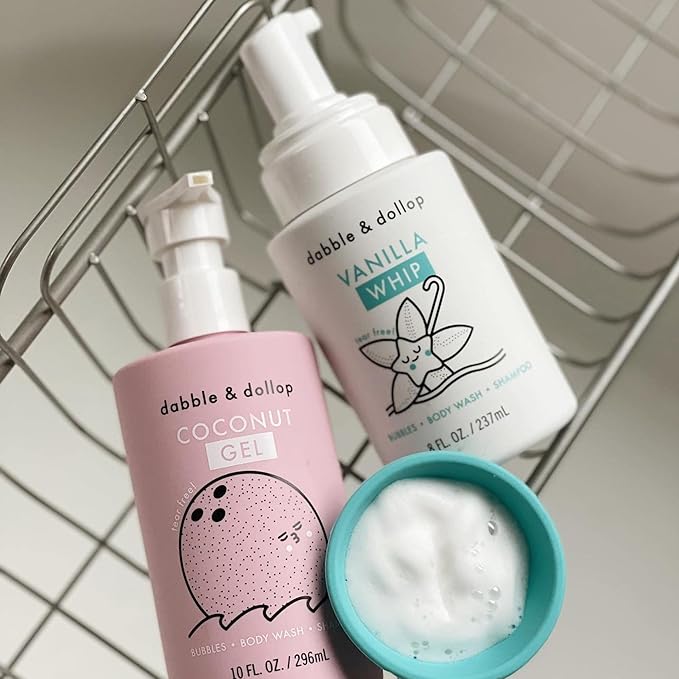 Dabble & Dollop Coconut + Vanilla Body Wash & Shampoo – 3-in-1 Natural Bubble Bath for Kids, No Parabens or Sulfates, Vegan, Gluten-Free, Tear-Free (2-Pack)