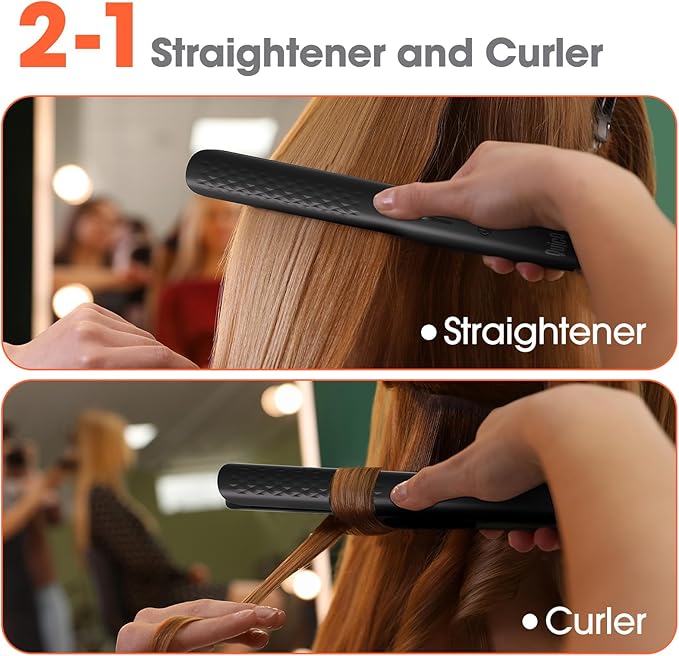 Quico Hair Straightener, 110-240V Global Travel Hair Straighteners for women, 15s Fast Heating, Professional Negative Ion Flat Iron, Temp Memory, 320℉-450℉, Auto-Off, with Glove and Clips, Gift, Black