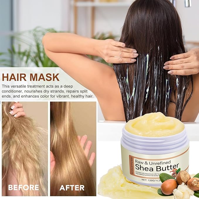 2 Pack Shea Butter Raw Organic,Pure Shea Butter Unrefined for Skin and Hair Moisturizing - 100% Natural Vitamin A, E & F
