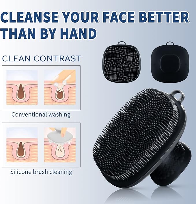 Face Scrubber, Silicone Face Scrubber for Men Facial Cleansing Brush Silicone Face Wash Brush Manual Waterproof Cleansing Skin Care Face Brushes for Exfoliating- Black