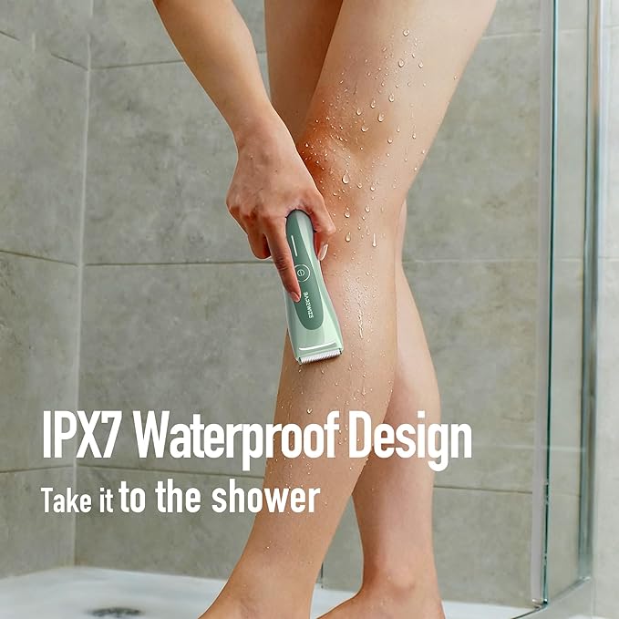 BAREWlZE Bikini Trimmer for Women, Pubic Hair Trimmer | LED Light, IPX7 Waterproof, USB-C Rechargeable, Replaceable Ceramic Blade | Electric Razors for Women, Electric Body Hair Shaver (Mint Oasis)