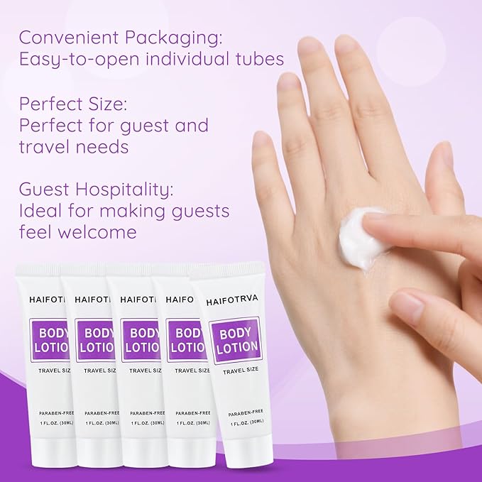 Travel Size Body Lotion Bulk Pack of 50,Individually Wrapped Small Size Hotel Body Lotion Supplies 30ml/1 fl oz Portable Toiletries Amenities Bulk for Guests,Travel,Homeless,Charity