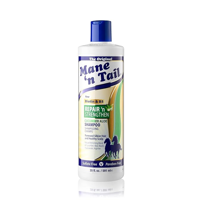 Mane 'n Tail Repair 'n Strengthen Shampoo with Cucumber, Aloe & Biotin (20 Oz) | Sulfate-Free, Paraben-Free, Vegan Formula to Strengthen, Repair & Promote Healthy Hair Growth