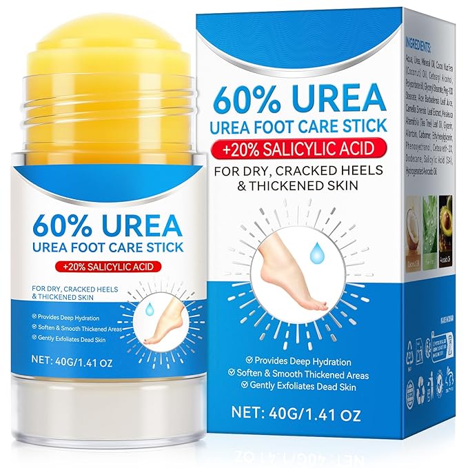 Urea Cream, Intensive Foot Repair Stick 60% Urea with 2% Salicylic Acid Heel Balm Stick, Maximum Strength Callus Remover Foot Care Cream for Cracked Heels, Dry Feet & Rough Skin