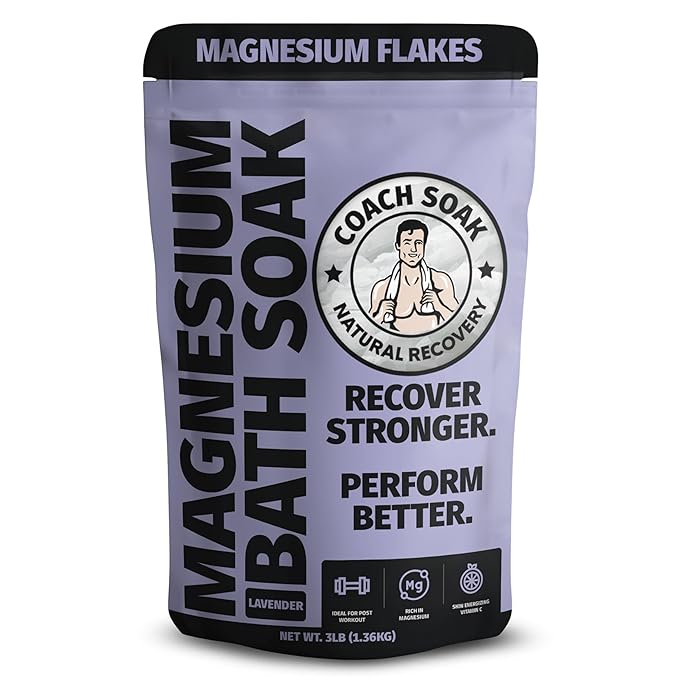 Coach Soak Recovery Bath Soak - Alternative to Epsom Salt Bath Soak - Fast-Absorbing Pure Magnesium Flakes & Dead Sea Salt with 21 Minerals, Bath Salts & Essential Oils - 3 lb, Calming Lavender