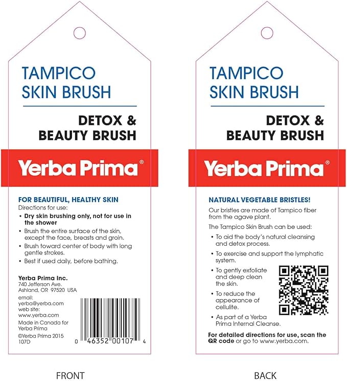 Yerba Prima Tampico Skin Brush (Pack of 2) - Natural Vegetable Fiber Bristles for Dry Skin Brushing