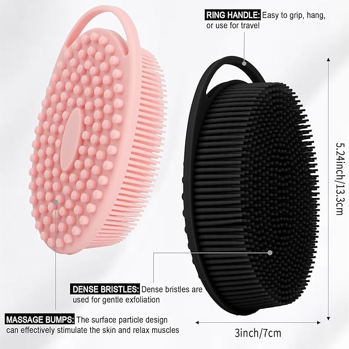 Soft Silicone Body Scrubber, 3 PCS Exfoliating Silicone Loofah, Body Scrubber Shower Brush Exfoliating and Massage 2 in 1, Bath Shower Brush for Cleaning Sensitive Skin Kids Women Men, Lather Well
