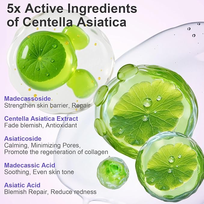 Madecassoside Sheet Mask Blemish Repair, Collagen Face Mask- Hyaluronic Acid, Niacinamide, Panthenol, Centella Facial Masks for Sooth, Hydration, Firming, Korean Skin Care, Stocking Stuffers 10ea