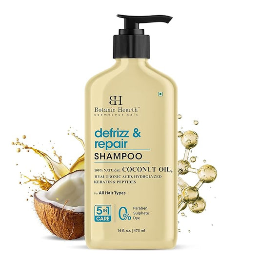 Botanic Hearth Coconut Oil Shampoo Infused With Hyaluronic Acid, Hydrolyzed Keratin & Peptides | Clarifying Shampoo To Defrizz, Repair & Strengthen Hair | For All Hair Types, 16 Fl Oz
