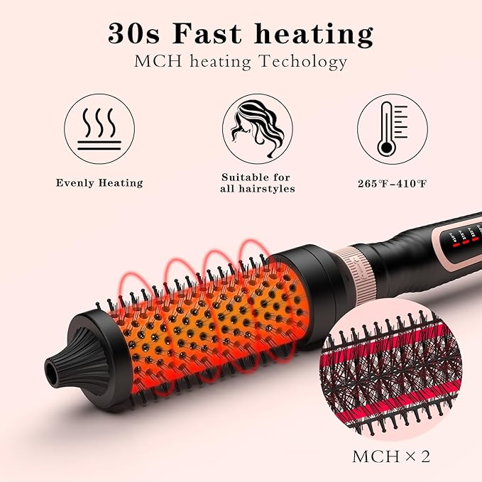 Thermal Brush 3 in 1 Set Ionic Heated Round Curling Create Volume & Smoother Hair Style for Fully Dried Hair Ceramic Fast Heating Curling Iron Brush with Temperature (Black)