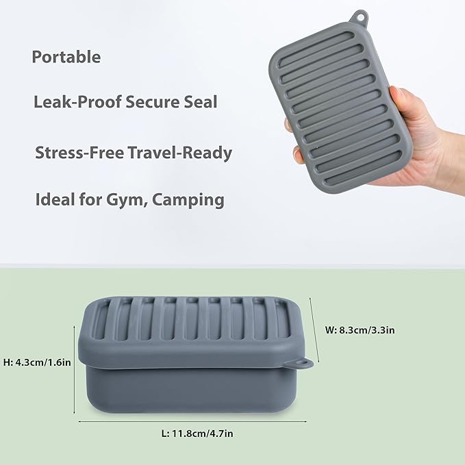 2PC Portable Leakproof Travel Soap Case, Silicone Travel Soap Case, Compact Soap Holder with Drainage Layer, Travel Soap Holder for Camping, Gym, Outdoor (Coral-Red&Deep-Gray)
