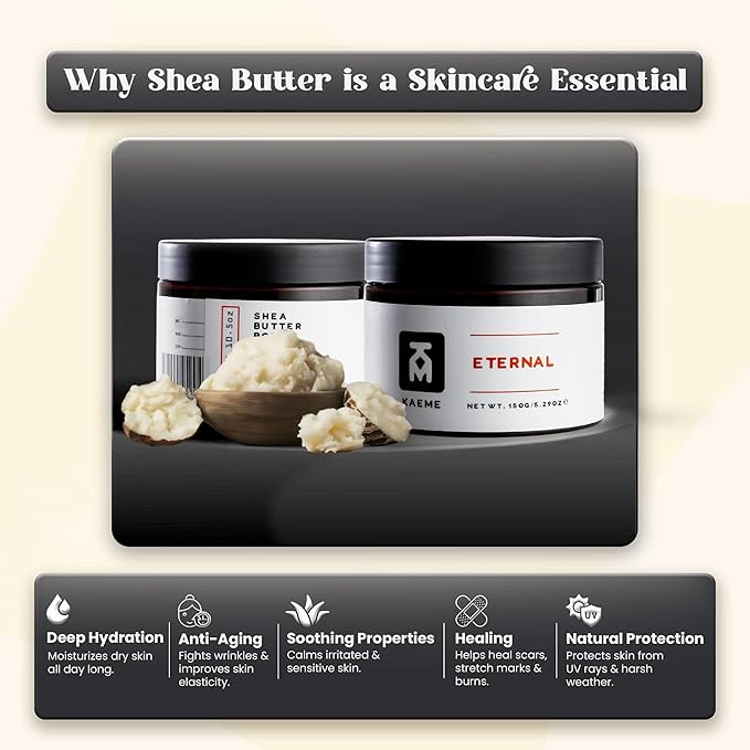 Kaeme Eternal Whipped UNrefined Shea Body Butter Moisturizer For Body, Hand, Hair, Face,For Women & Men, Restore, Nourish, Soften Dry Skin, Handmade from Raw Organic Shea,Coconut Oil(10.5oz/300g jar)