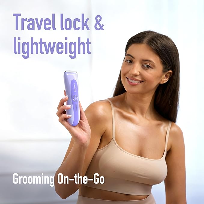 BAREWlZE Bikini Trimmer for Women, Pubic Hair Trimmer | LED Light, IPX7 Waterproof, USB-C Rechargeable, Replaceable Ceramic Blade | Electric Razors for Women, Electric Body Hair Shaver (Violet Haze)