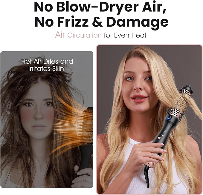 zavarea Thermal Brush, 1.5 Inch Heated Round Curling Brush, 800M Negative Ions Ceramic Stylers for Less Frizz, 4 Temp Set, Dual Voltage for Travel, Easy Use Boosts Shine