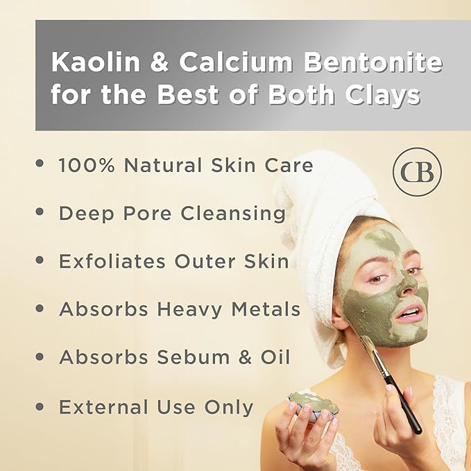 California Biology Kaolin & Calcium Bentonite Clay | Indian Healing Clay for Face & Body | Deep Pore Cleansing Facial Mask & Clay Body Scrub | Natural Skin Care Mask | 16 oz